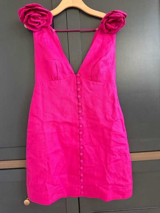 FARM Rio Dresses & Skirts - FARM Rio Hot Pink Floral-Shoulder Linen Dress